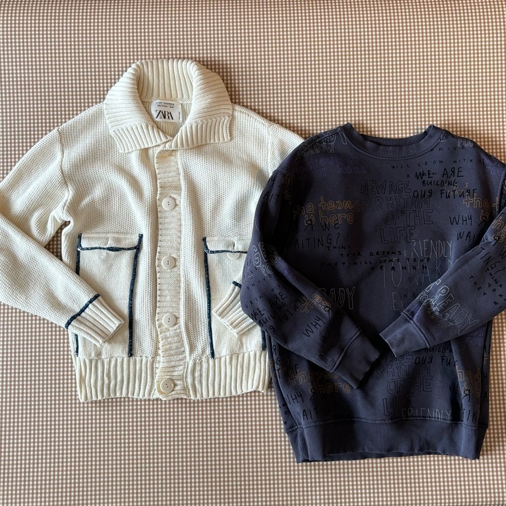 Zara Boys Bundle Cream Cardigan sweater 100% cotton 9-10yr + Zara pullover sz‎ 9